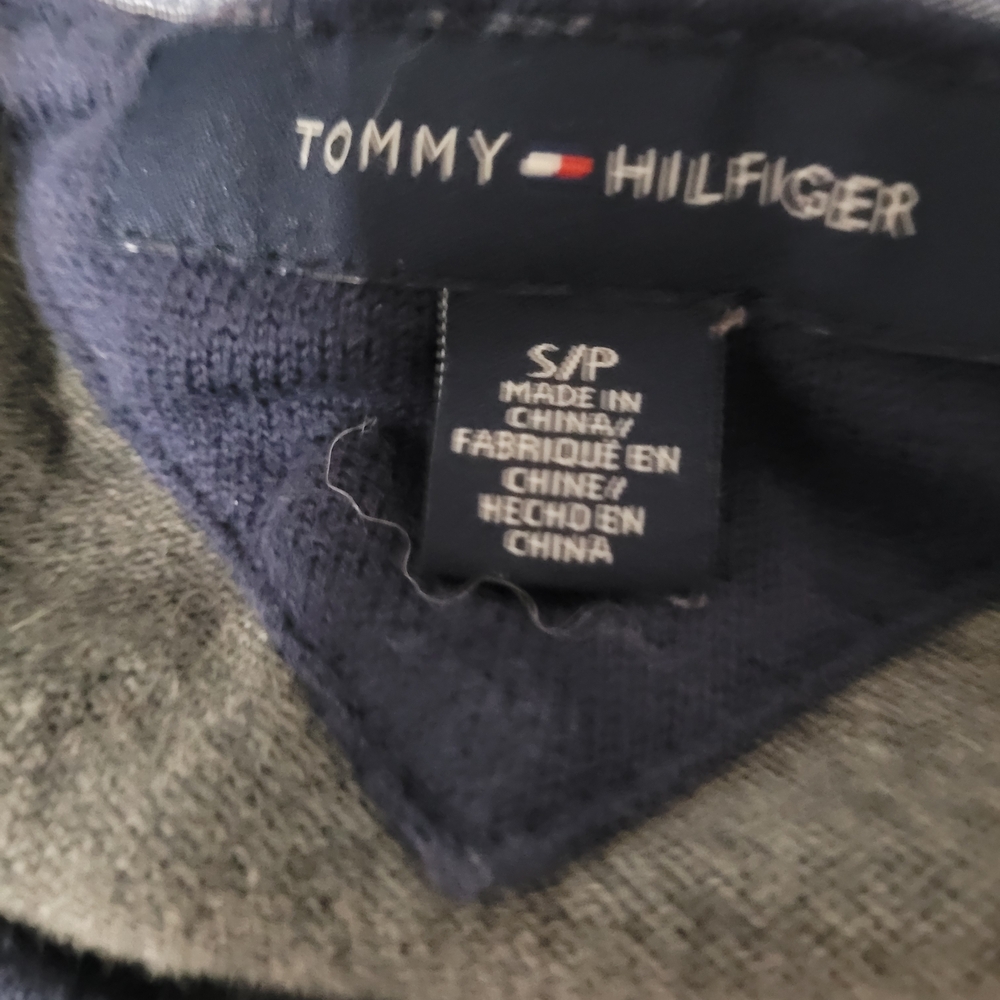 Gray Cardigan with Navy Trim and Yellow Stripes - Picture 9 of 12
